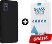 Siliconen Backcover Hoesje Samsung Galaxy A51 Zwart - Gratis Screen Protector - Telefoonhoesje - Smartphonehoesje