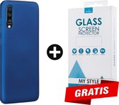 Siliconen Backcover Hoesje Samsung Galaxy A50 Blauw - Gratis Screen Protector - Telefoonhoesje - Smartphonehoesje