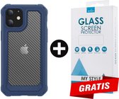 Backcover Shockproof Carbon Hoesje iPhone 11 Blauw - Gratis Screen Protector - Telefoonhoesje - Smartphonehoesje