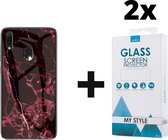 Backcover Marmerlook Hoesje Samsung Galaxy A40 Rood - 2x Gratis Screen Protector - Telefoonhoesje - Smartphonehoesje