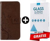 Bookcase Hoesje Vlinders Met Pasjeshouder iPhone XS Max Bruin - Gratis Screen Protector - Telefoonhoesje - Smartphonehoesje