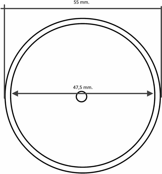 Technische tekening van een ronde reflector met afmetingen 55 mm en 47,5 mm.