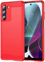 Motorola Moto G200 Hoesje - MobyDefend TPU Gelcase - Geborsteld Metaal + Carbonlook - Rood - GSM Hoesje - Telefoonhoesje Geschikt Voor: Motorola Moto G200