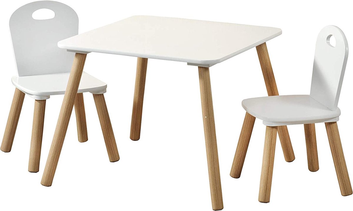 Kesper kindertafel met 2 stoelen; wit , Afmetingen: tafel 55 x 55 x 45 cm, stoel 27,5 x 27,5 x 50,5 cm, 1771213