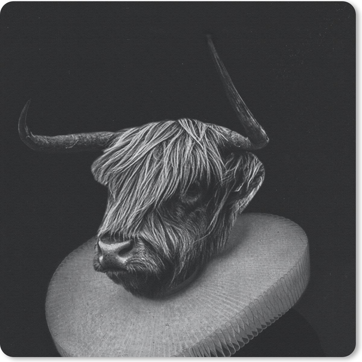 Muismat 30x30 cm - Mousepad Schilderij - Schotse hooglander - Zwart - Wit - Muismatten