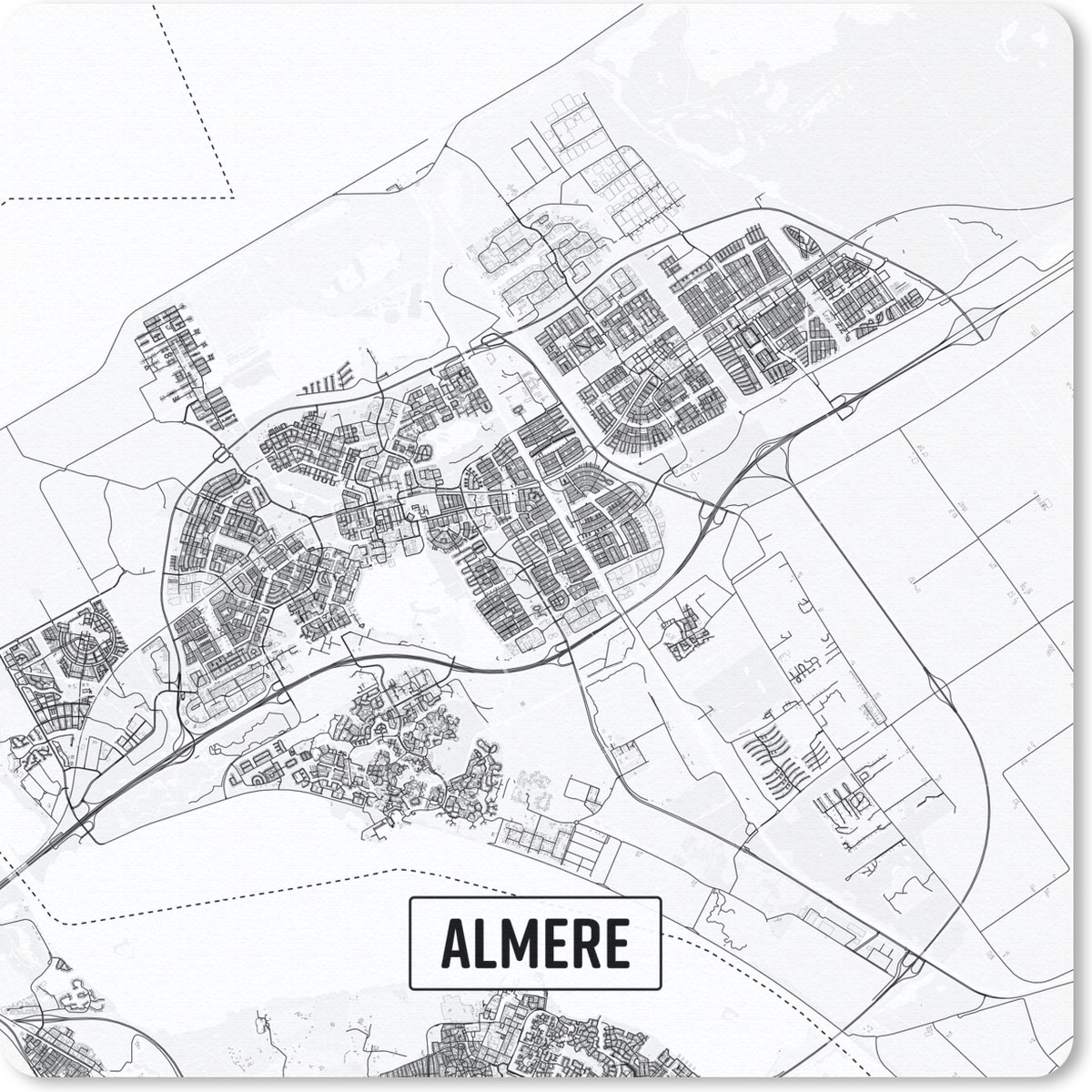 Muismat - Mousepad - Stadskaart Almere - 30x30 cm - Muismatten - Plattegrond