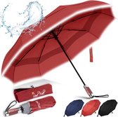Paraplu zakparaplu, stormvast, automatisch op- en te winddicht, dubbele afdekking, klein, stabiel, reflecterend met luxe echt houten handvat voor dames en heren