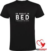 Heren shirt I am great in bed, i can sleep for days t-shirt | goed in bed | lui | slaap |  Zwart