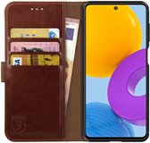 Rosso Element Book Case Wallet Hoesje Geschikt voor Samsung Galaxy M52 | Portemonnee | 3 Pasjes | Magneetsluiting | Stand Functie | Bruin
