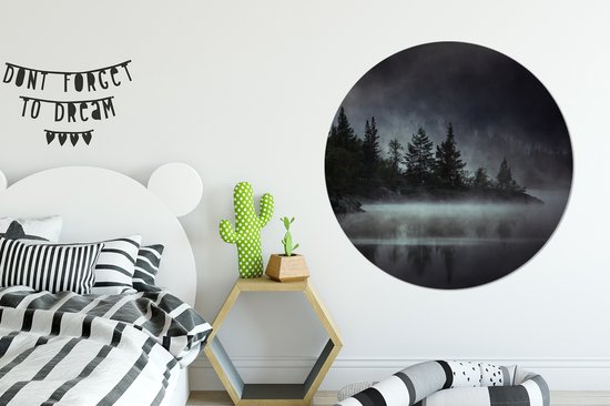 WallCircle - Wall Circle - Wall Circle Indoor - Forêt - Brouillard - Zwart - Wit - 120x120 cm - Décoration murale - Peintures Ronds XXL