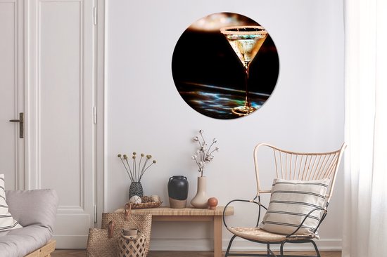 Verre Martini Martini sur une barre noire mur aluminium cercle ⌀ 90 cm - impression photo cercle cercle mur / salon / cercle de jardin (décoration murale)