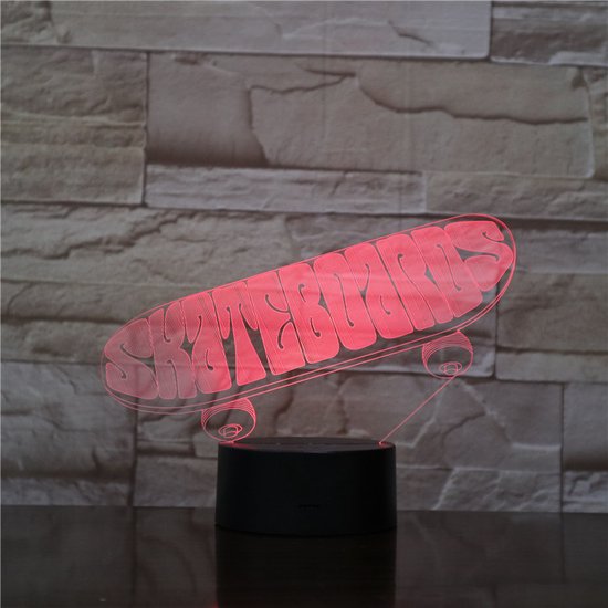 3D Led Lamp Met Gravering - RGB 7 Kleuren - Skateboard — afbeelding 2