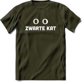 Zwarte Kat - Katten T-Shirt Kleding Cadeau | Dames - Heren - Unisex | Dieren shirt | Grappig Verjaardag kado | Tshirt Met Print | - Leger Groen - L