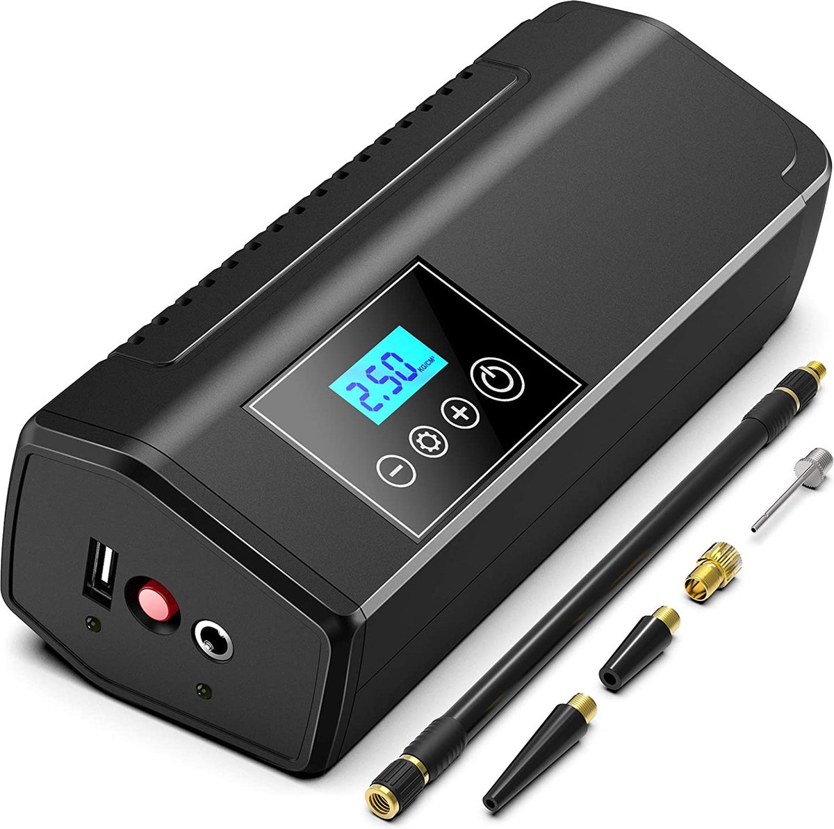 Woowind Gonfleur Pneus Voiture& Batterie Externe (2in1) Pompe Velo Electrique,150PSI avec Arrêt Automatique et Lumière LED, pour Pneus de Velo, Voiture, Moto Woowind Gonfleur Pneus Voiture& Batterie Externe (2in1) Pompe Velo Electrique,150PSI avec Arrêt Automatique et Lumière LED, pour Pneus de Velo, Voiture, Moto