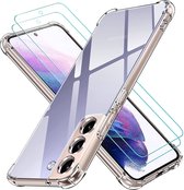 Samsung S22 Plus Hoesje Anti Shock transparant silicone - Samsung Galaxy S22 Plus hoesje Backcover hoesje +Samsung S22 Plus Screenprotector Glazen 2 pack
