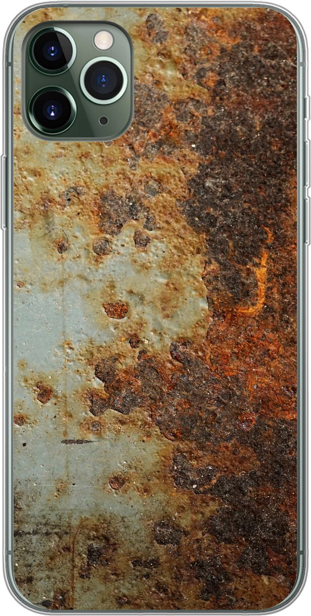 Telefoonhoesje Geschikt voor iPhone 11 Pro Max hoesje - Staalplaat - Oud - Roest print - Siliconen Telefoonhoesje Telefoonhoesje