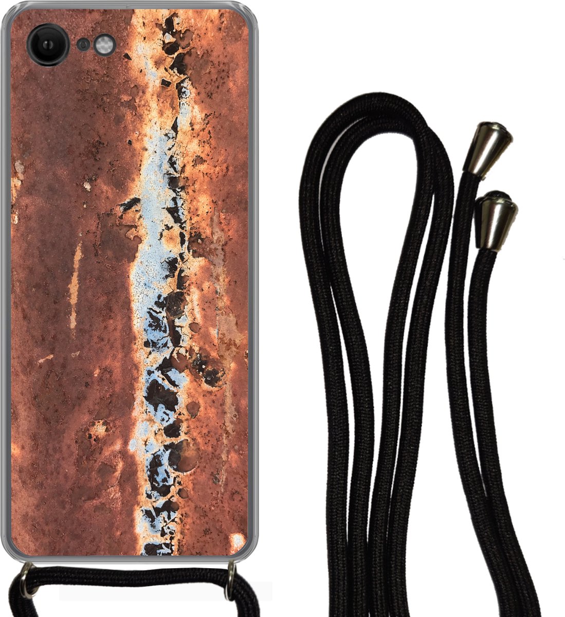 Telefoonkoord - Telefoonketting - Telefoonhoesje Geschikt voor iPhone SE 2020 - Plaat - Staal - Roest print - Siliconen - Crossbody - Telefoonhoesje met koord Telefoonhoesje
