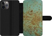 Bookcase Geschikt voor iPhone 11 Pro Max telefoonhoesje - Roest print - Turquoise - Metaal - Met vakjes - Wallet case met magneetsluiting