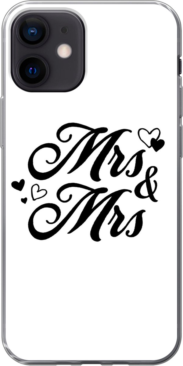 Telefoonhoesje Geschikt voor iPhone 12 hoesje - 'Mrs & Mrs' - Spreuken - Quotes - Trouwen - Siliconen Telefoonhoesje Telefoonhoesje