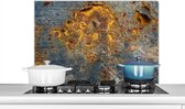 Spatscherm keuken 90x60 cm - Kookplaat achterwand Staal - Roest print - Goud - Muurbeschermer - Spatwand fornuis - Hoogwaardig aluminium