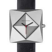 Rolf Cremer Karat - horloge - dames - titanium - vierkant - zwarte kalfsleer band - moederdag cadeau