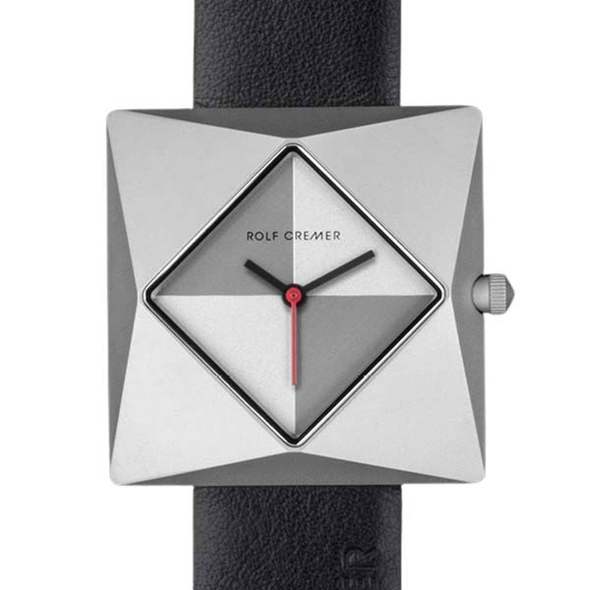 Rolf Cremer Karat - horloge - dames - titanium - vierkant - zwarte kalfsleer band