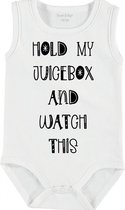 Baby Rompertje met tekst 'Hold my juicebox and watch this' | mouwloos l | wit zwart | maat 62/68 | cadeau | Kraamcadeau | Kraamkado