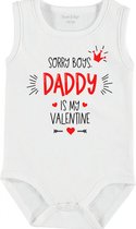 Baby Rompertje met tekst 'Sorry boys, daddy is my valentine' | mouwloos l | wit zwart | maat 62/68 | cadeau | Kraamcadeau | Kraamkado | valentijn
