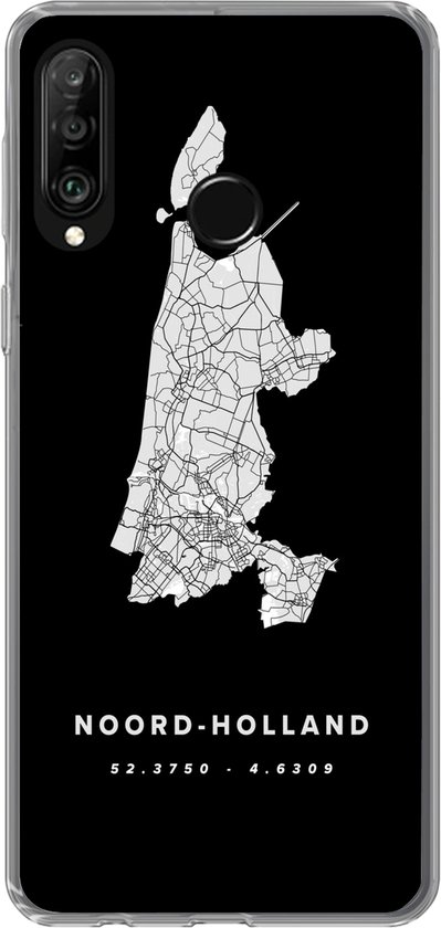 Geschikt voor Huawei P30 Lite hoesje - Noord-Holland - Wegenkaart Nederland - Zwart - Siliconen Telefoonhoesje