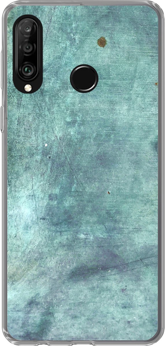 Telefoonhoesje Geschikt voor Huawei P30 Lite hoesje - Staalplaat - Blauw - Roest print - Siliconen Telefoonhoesje Telefoonhoesje