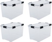IRIS OHYAMA Set van 4 opbergdozen - Hermetisch - 70 L - met clips - stapelbaar - L59 x D39 x H38 cm - Transparant