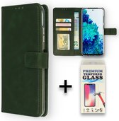 Samsung Galaxy S22 Plus Hoesje Groen & Glazen Screenprotector - Portemonnee Book Case - Kaarthouder & Magneetlipje