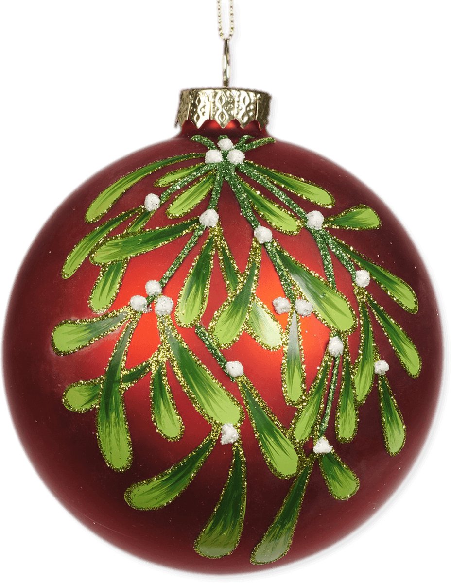 Viv! Christmas Kerstbal - Mistletoe - glas - rood - 10cm