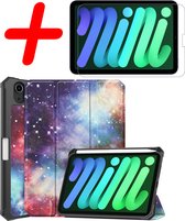 iPad Mini 6 Hoes Met Screenprotector Galaxy - iPad Mini 6 Hoesje Uitsparing Apple Pencil Hard Cover Galaxy - iPad Mini 6 Bookcase Hoes Galaxy