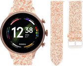 Leren glitter bandje - geschikt voor Fossil Gen 6 44mm / Gen 5e 44mm / Gen 5 - rosé goud