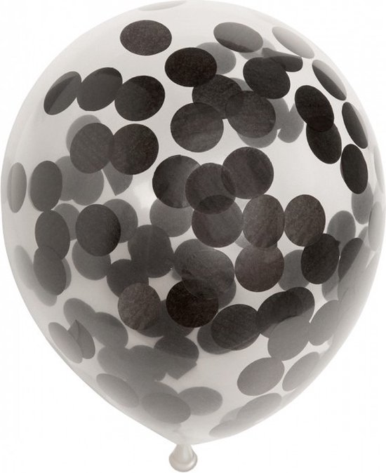 Ballonnen met zwarte confetti 30cm | 6 stuks