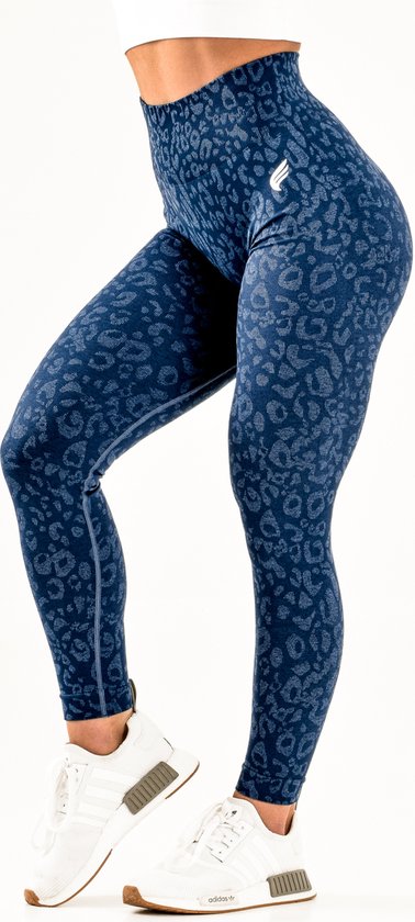 Wild animal sportlegging dames - squat proof, stylish animal print & high waist - dark blue / donkerblauw