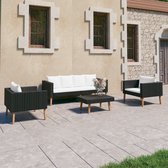 vidaXL 4-delige Loungeset met kussens poly rattan zwart