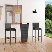 vidaXL 3-delige Tuinbarset met kussens poly rattan grijs