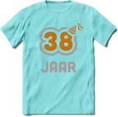 38 Jaar Feest T-Shirt | Goud - Zilver | Grappig Verjaardag Cadeau Shirt | Dames - Heren - Unisex | Tshirt Kleding Kado | - Licht Blauw - S