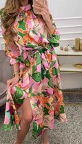 7/8e bloemenprint jurk met split | roze | kan gedragen worden tot XL