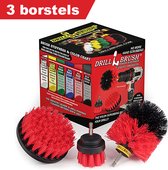 Kibani 3 delige borstelset voor boormachine - Rood - Voor beton, baksteen en andere ruwe oppervlakken - schrobborstel – boorborstel – schuurborstel - borstel boormachine – schoonma