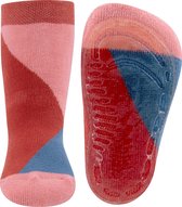 Ewers antislip sokken geblokt met roest roze en blauw