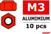 Team Corally - Aluminium zelfborgende zeskantmoer - M3 - Rood - 10 st
