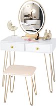 Friick Kaptafel voor Meisjes - Bureau - Make-up Tafel - Met Spiegel - Met Verlichting - Met Lade - Wit