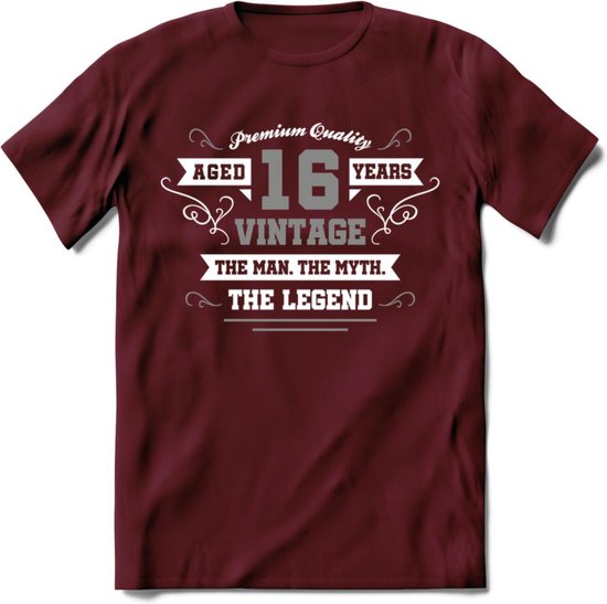 16 Jaar Legend T-Shirt | Zilver - Wit | Grappig Verjaardag en Feest Cadeau | Dames - Heren - Unisex | Kleding Kado | - Burgundy - XL