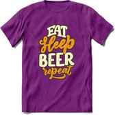 Eat Sleep Beer Repeat T-Shirt | Bier Kleding | Feest | Drank | Grappig Verjaardag Cadeau | - Paars - M