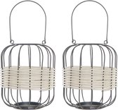 Set van 2x stuks metalen rotan theelichthouders / lantaarns wit 23 cm - Waxinelichtjeshouder - Windlicht