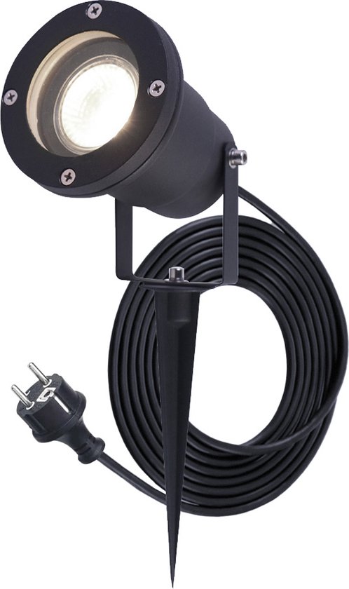 HOFTRONIC™ Sydney Prikspot - GU10 - Plug & Play - Neutraal wit 4000K - 5 Watt - Voor buiten - Priklamp - Zwart - Grondspies - 1.5 meter netsnoer - Tuin spots, sp