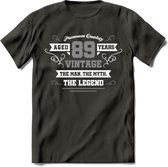 89 Jaar Legend T-Shirt | Zilver - Wit | Grappig Verjaardag en Feest Cadeau | Dames - Heren - Unisex | Kleding Kado | - Donker Grijs - XXL